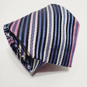 Shore & Singer Pink & Blue Stripe Men's Designer Silk Neck Tie Jacquard Fabric